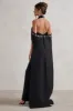 Angel | Black High Neck Jumpsuit with Cold Shoulder Cape Sleeves sold by Club L London