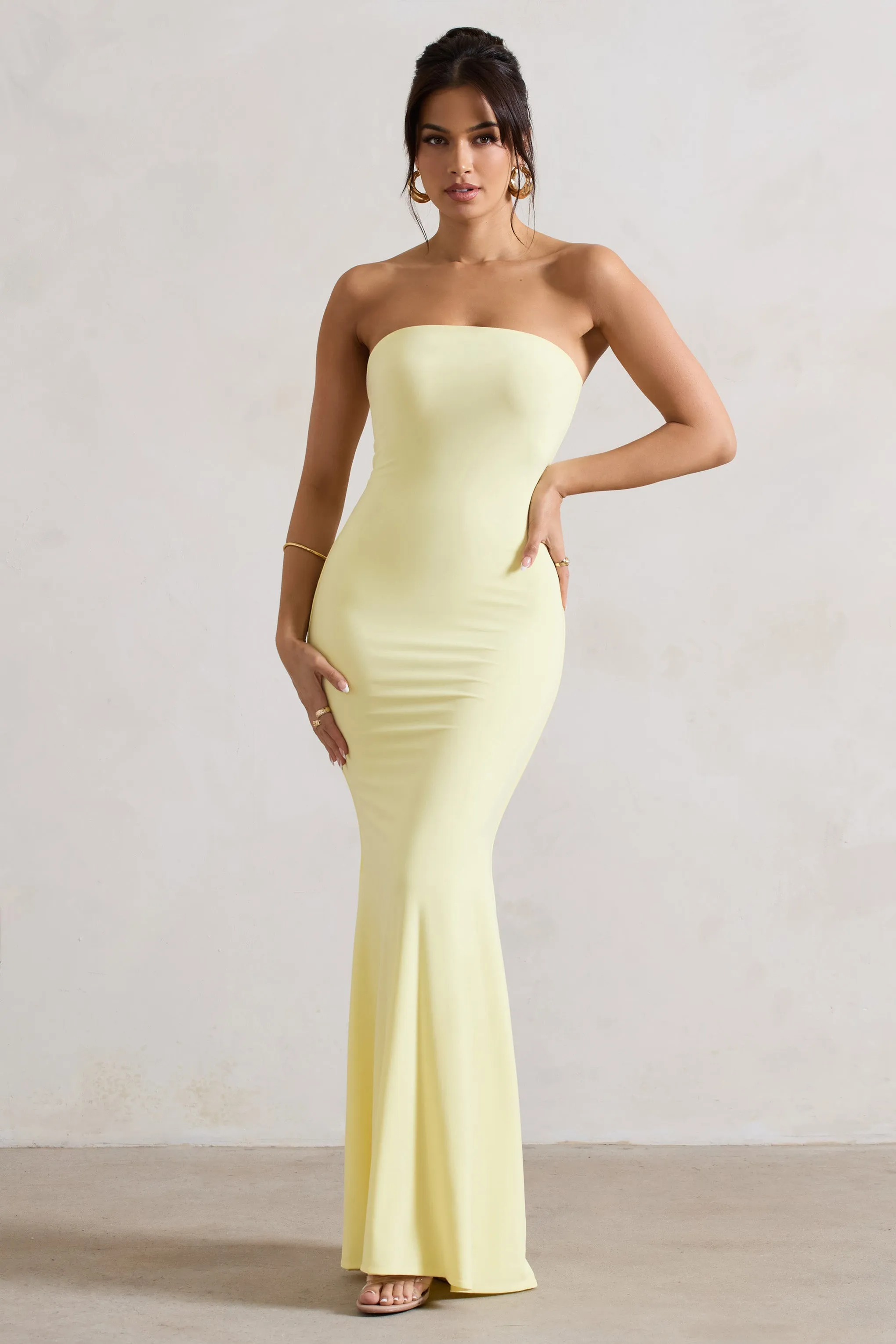 Ceremony | Lemon Bandeau Maxi Dress sold by Club L London
