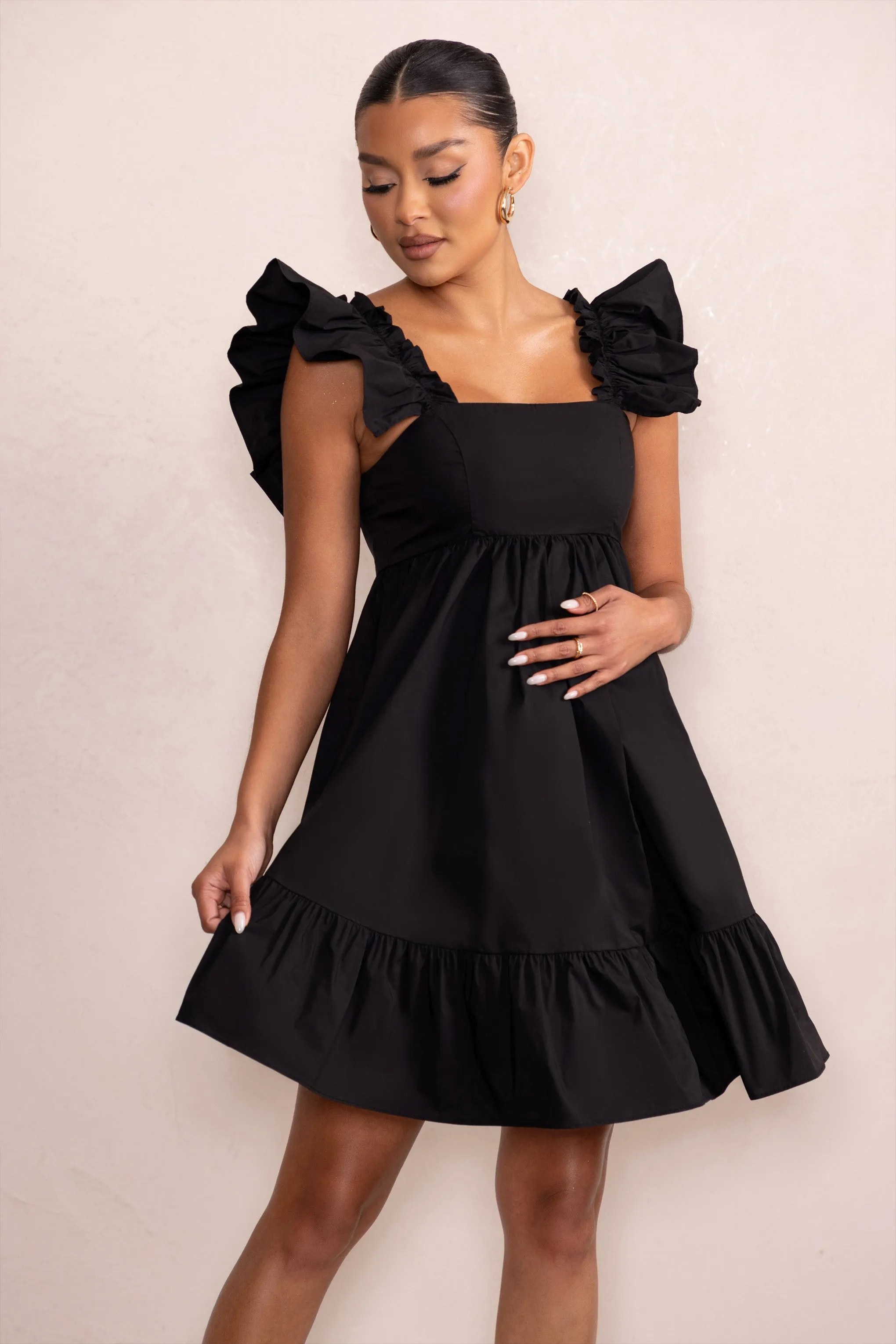 Dolly Daze | Black Maternity Ruffle Mini Dress sold by Club L London product image thumbnail 4