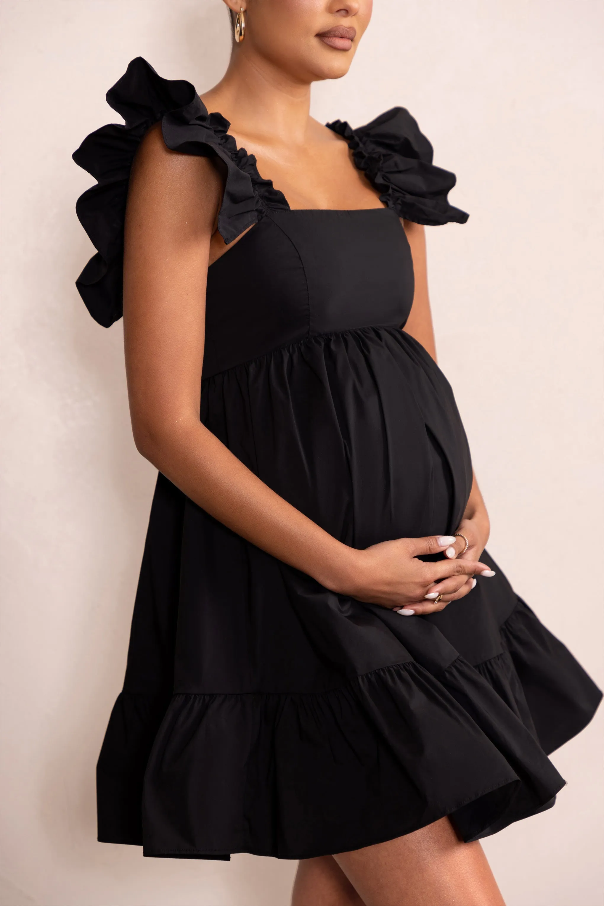 Dolly Daze | Black Maternity Ruffle Mini Dress sold by Club L London product image thumbnail 3