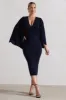 Mishka | Navy Plunge-Neck Cape Midi Dress sold by Club L London