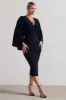 Mishka | Navy Plunge-Neck Cape Midi Dress sold by Club L London