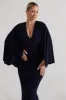 Mishka | Navy Plunge-Neck Cape Midi Dress sold by Club L London