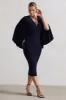 Mishka | Navy Plunge-Neck Cape Midi Dress sold by Club L London