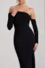Stand Out | Black Bardot Long Sleeve Ruched Maxi With Side Split sold by Club L London
