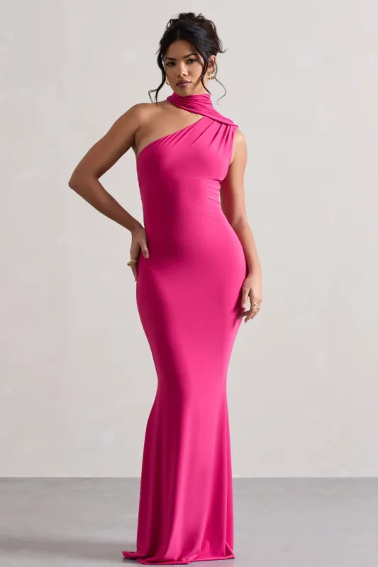 Capucine | Pink One Shoulder Draped Maxi Dress sold by Club L London