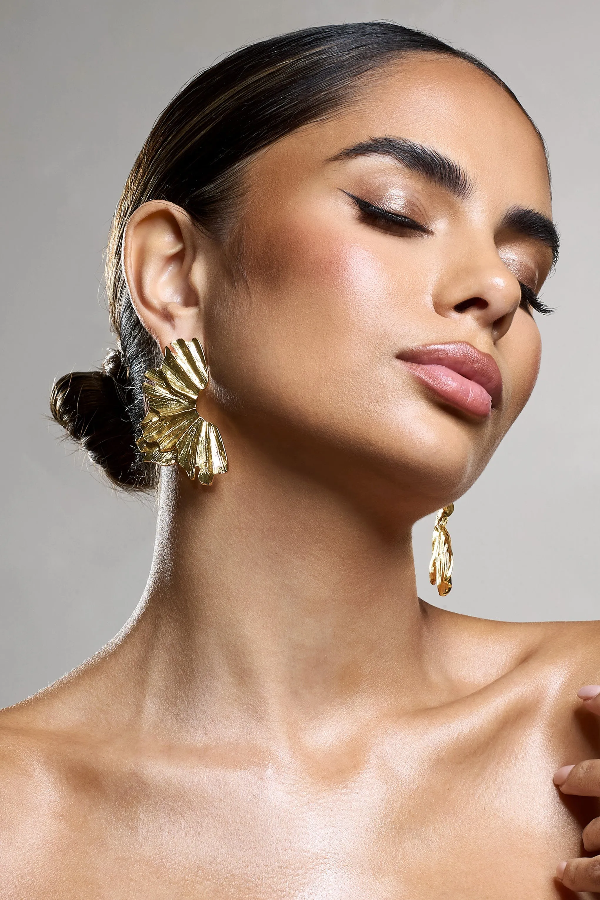Ulyana | Gold Textured Abstract Earrings sold by Club L London product image thumbnail 3