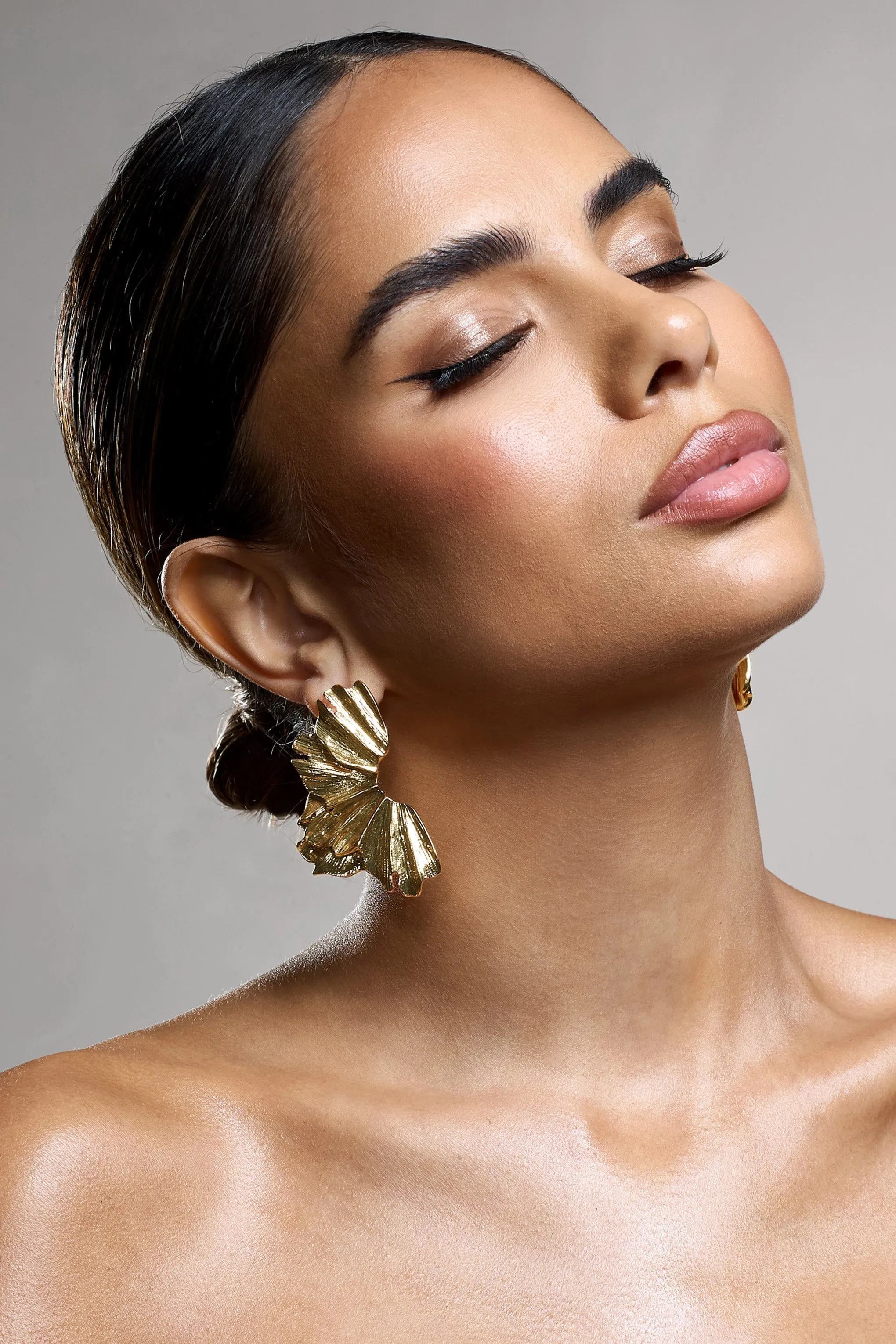 Ulyana | Gold Textured Abstract Earrings sold by Club L London product image thumbnail 4