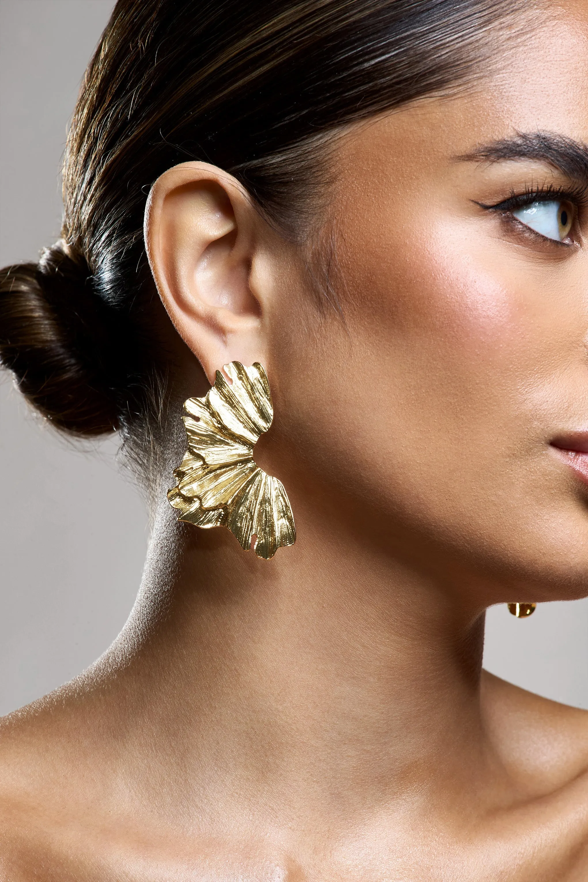 Ulyana | Gold Textured Abstract Earrings sold by Club L London product image thumbnail 5