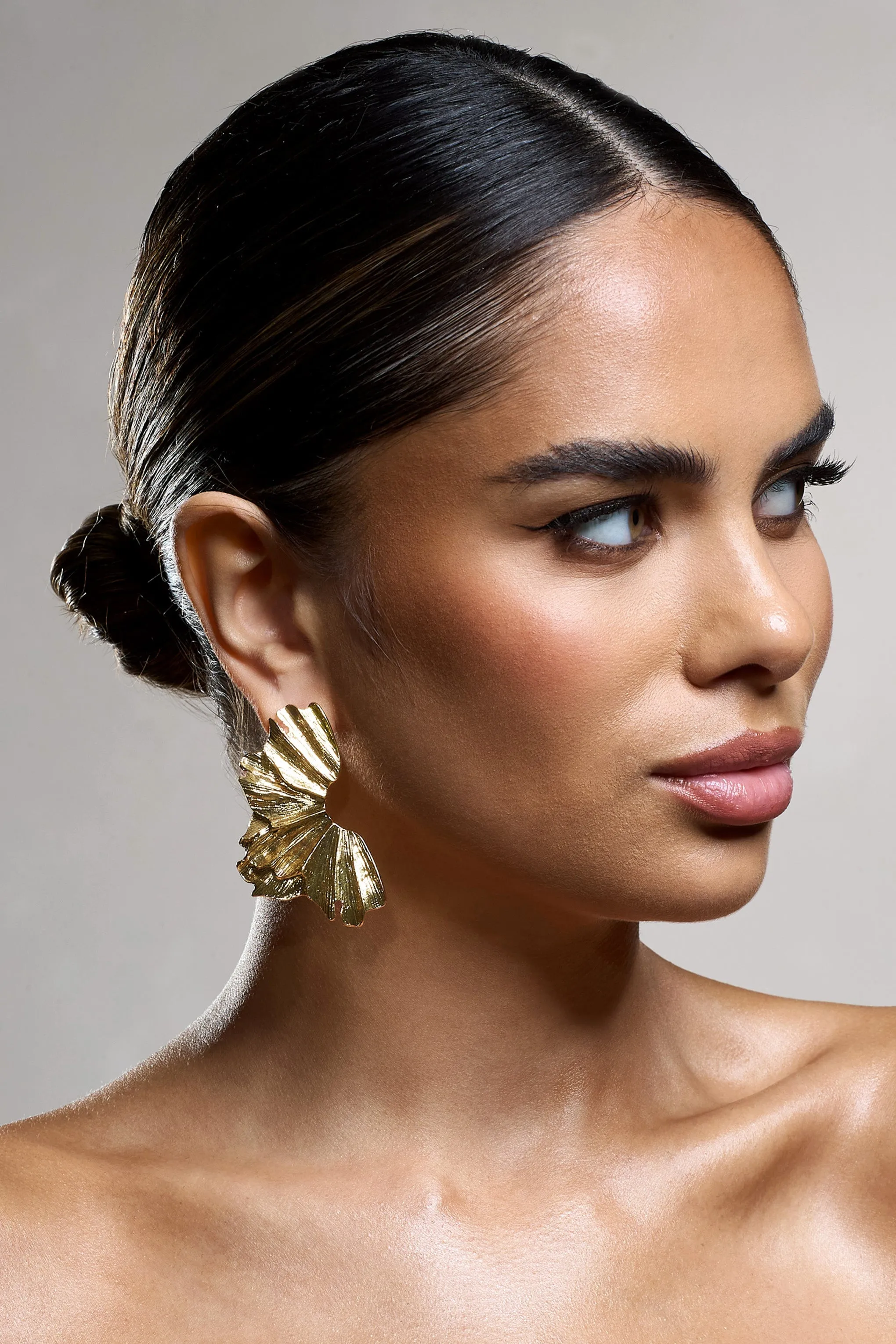 Ulyana | Gold Textured Abstract Earrings sold by Club L London product image thumbnail 2