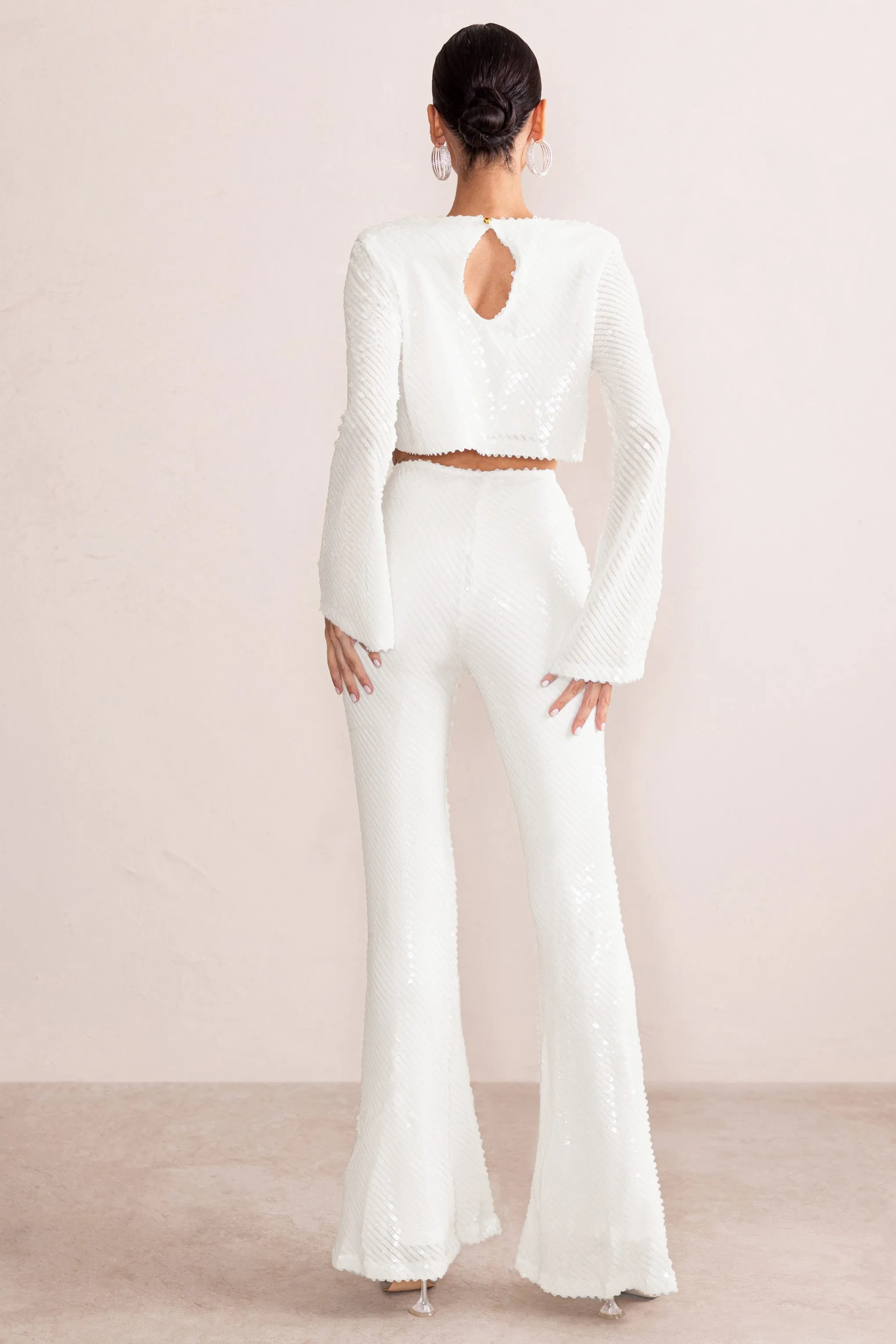 Dropping Hints | White Sequin Wide Leg Pants sold by Club L London product image thumbnail 2