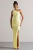 Dressing Up | Lemon One Shoulder Maxi Dress With Open Back Detail sold by Club L London
