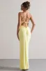 Dressing Up | Lemon One Shoulder Maxi Dress With Open Back Detail sold by Club L London