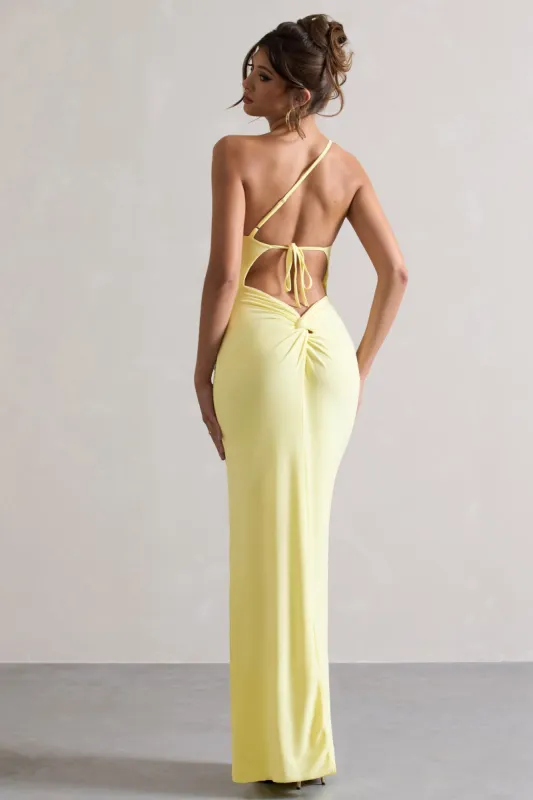 Dressing Up | Lemon One Shoulder Maxi Dress With Open Back Detail sold by Club L London