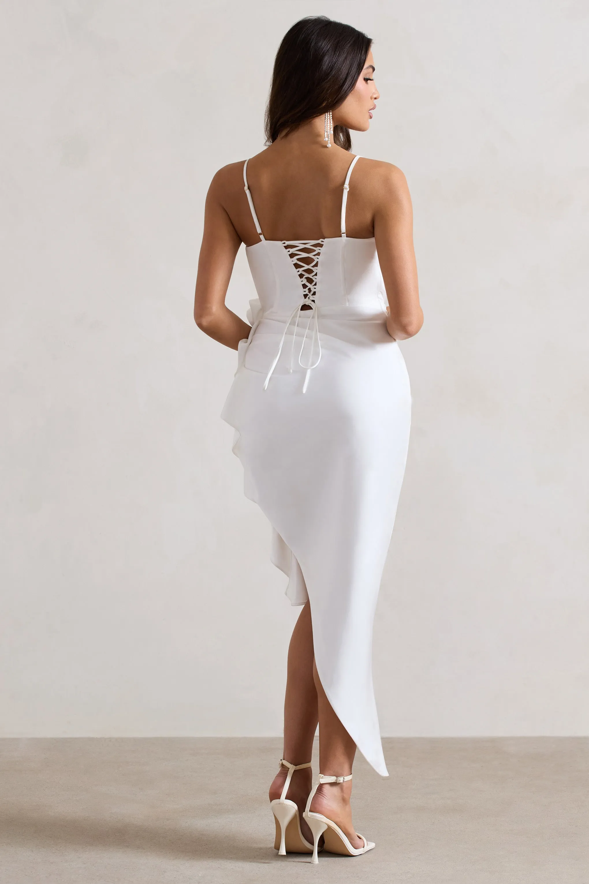 On The List | White Asymmetric Corset Maxi Dress With Floral Drape sold by Club L London product image thumbnail 2