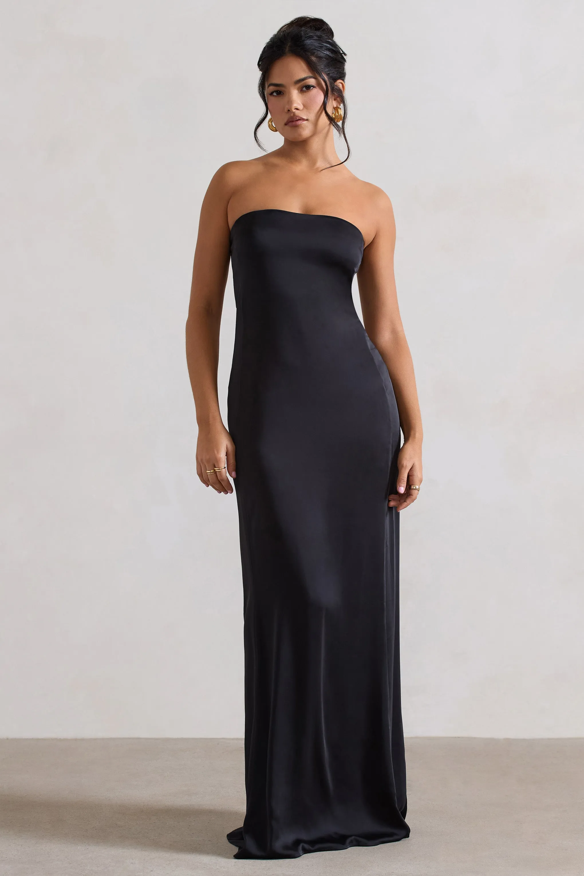 Azra | Black Satin Bandeau Maxi Dress sold by Club L London product image thumbnail 4