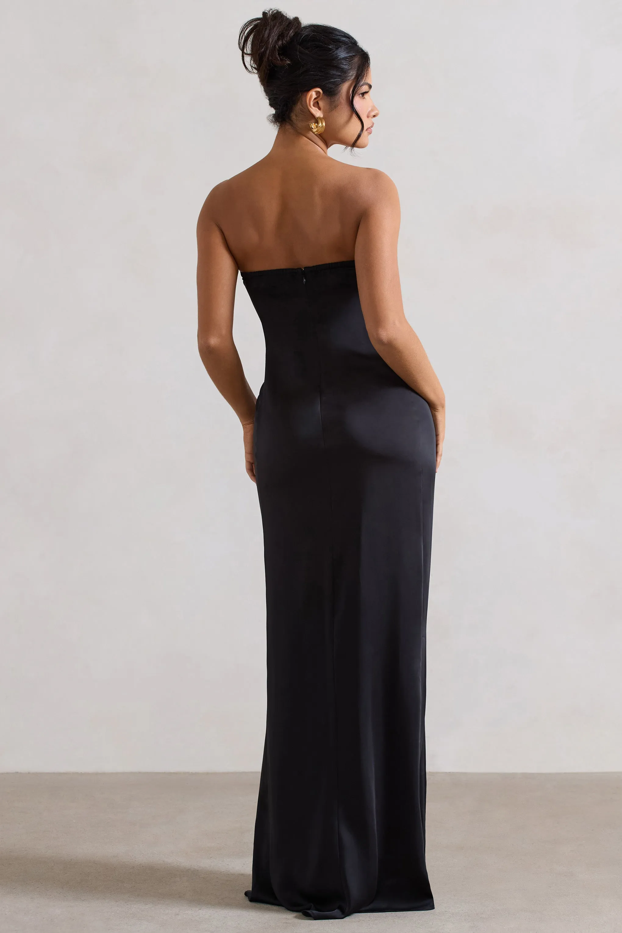 Azra | Black Satin Bandeau Maxi Dress sold by Club L London product image thumbnail 2