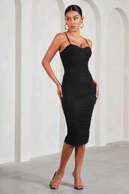 Love Tapes | Black Corset Mesh Midi Dress sold by Club L London