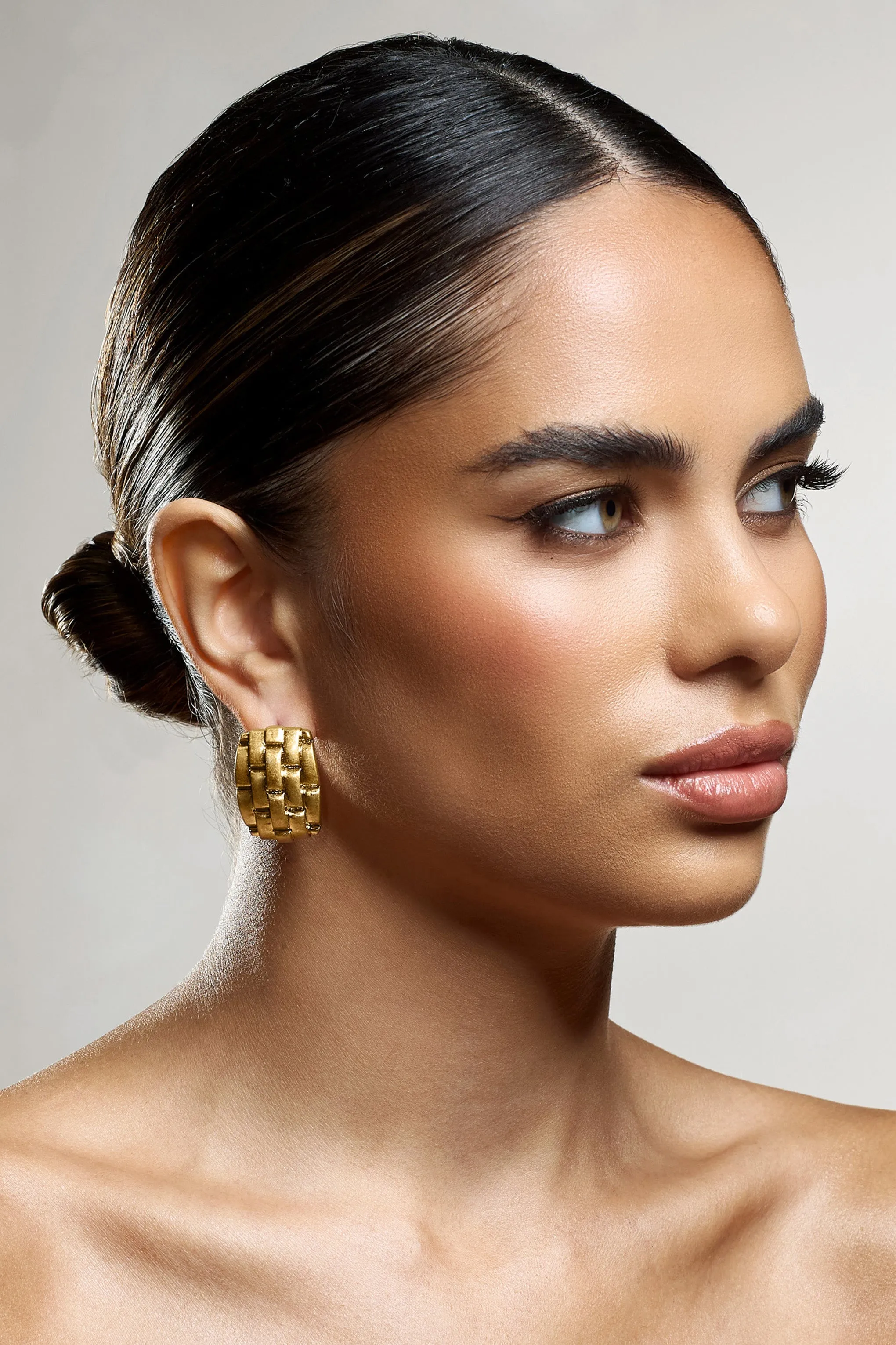 Liana | Gold Quilted Earrings sold by Club L London product image thumbnail 3