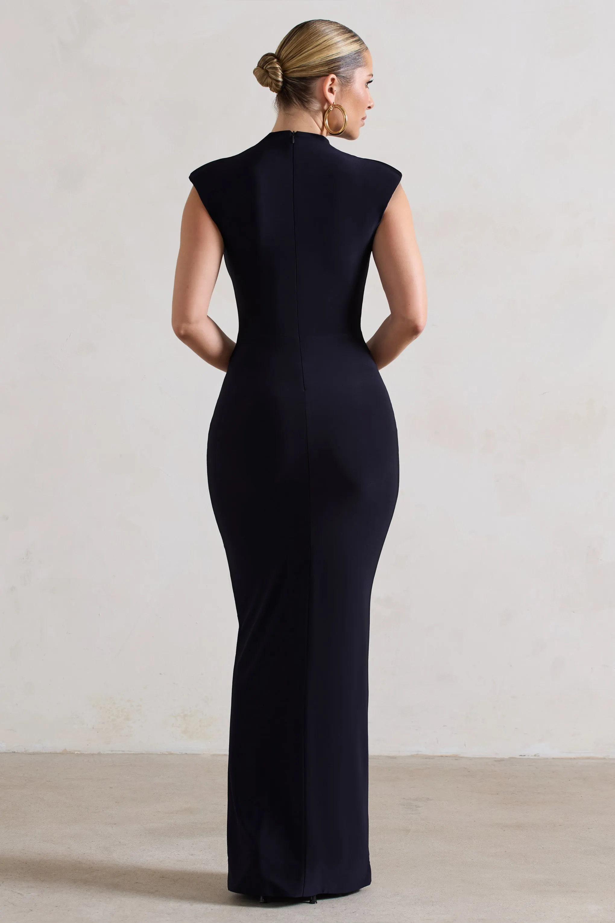 Samira | Navy Ruched High-Neck Split Maxi Dress sold by Club L London product image thumbnail 2