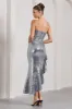 New World | Silver Sequin Strapless Maxi Dress With Ruffles sold by Club L London