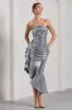 New World | Silver Sequin Strapless Maxi Dress With Ruffles sold by Club L London