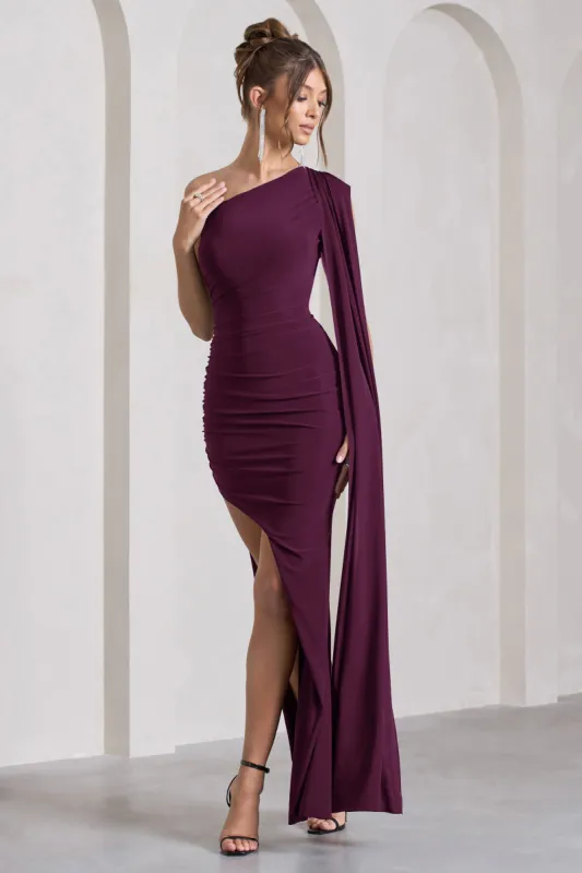 Adelaide | Plum Asymmetric Sleeveless Split Maxi Dress sold by Club L London
