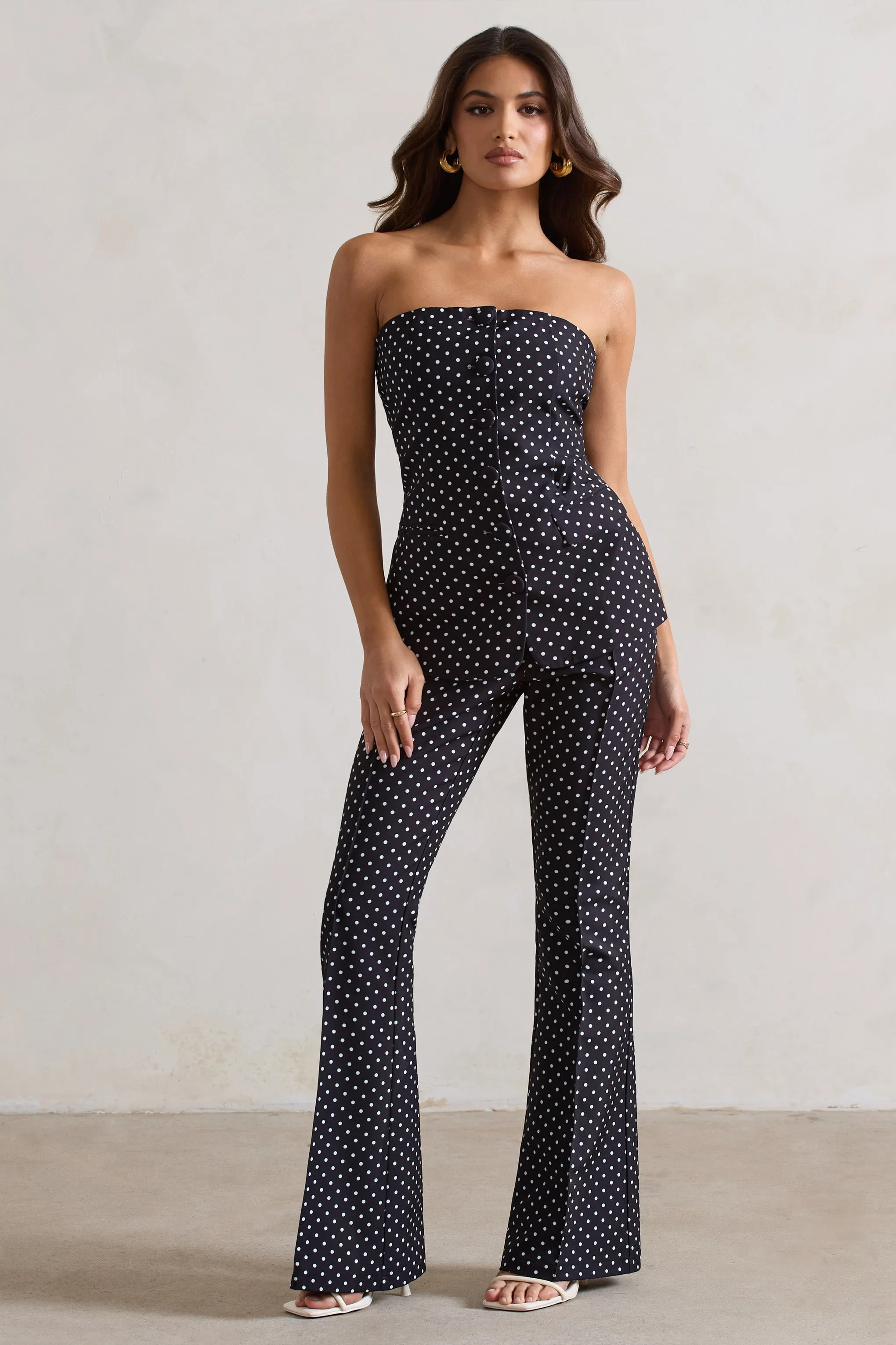 Kehlani | Black Polka Dot High Waist Wide Leg Trousers sold by Club L London product image thumbnail 5