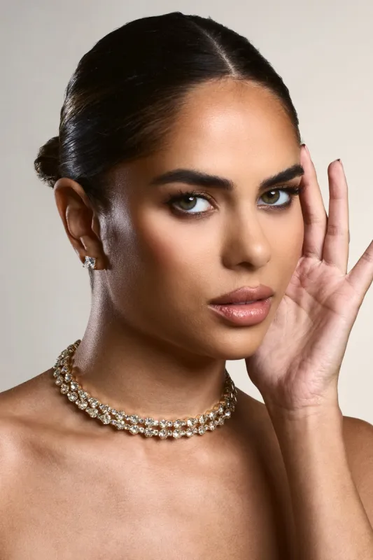 Glide | Gold Diamante Layered Necklace sold by Club L London