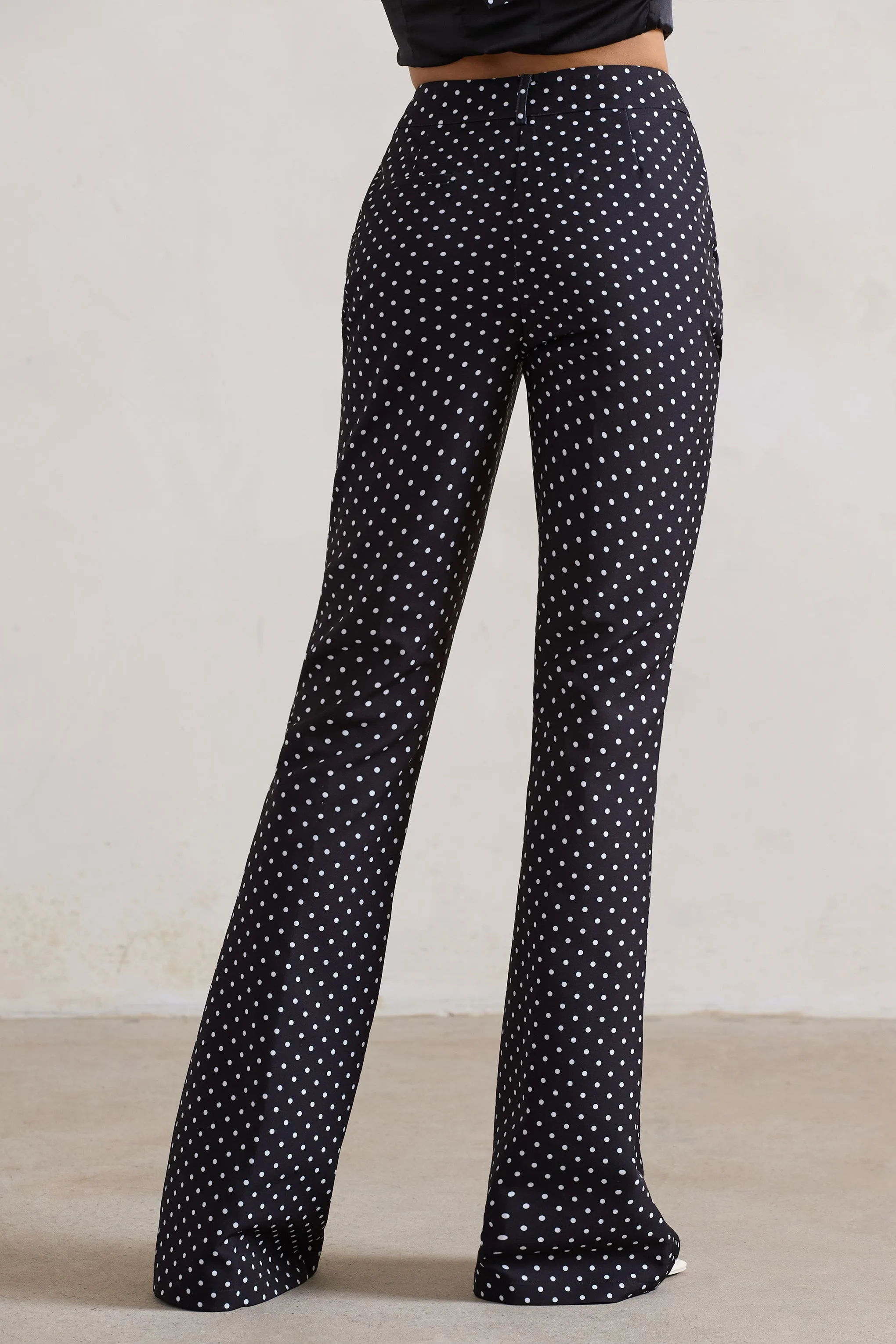 Kehlani | Black Polka Dot High Waist Wide Leg Trousers sold by Club L London product image thumbnail 4