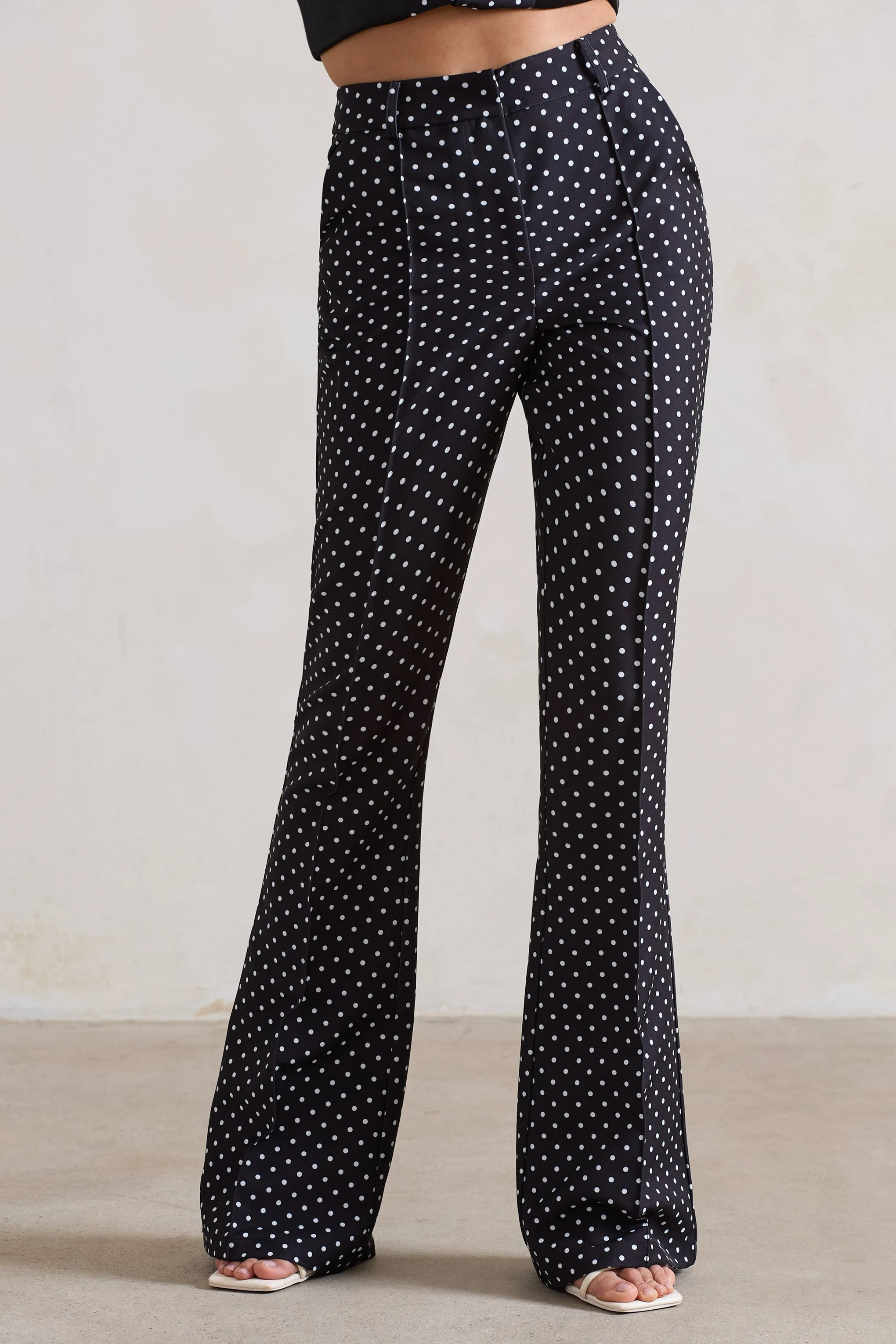 Kehlani | Black Polka Dot High Waist Wide Leg Trousers sold by Club L London product image thumbnail 3