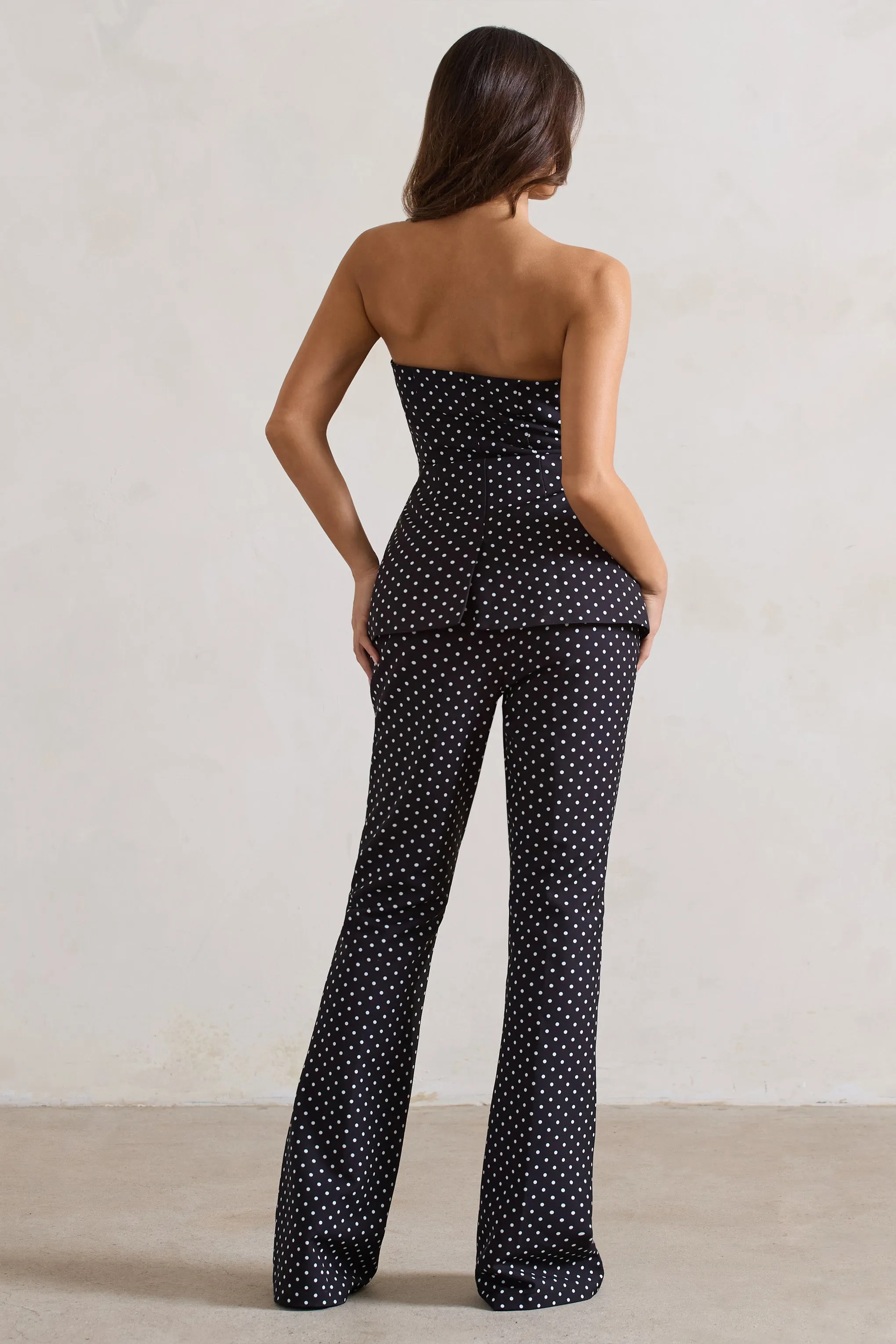 Kehlani | Black Polka Dot High Waist Wide Leg Trousers sold by Club L London product image thumbnail 2