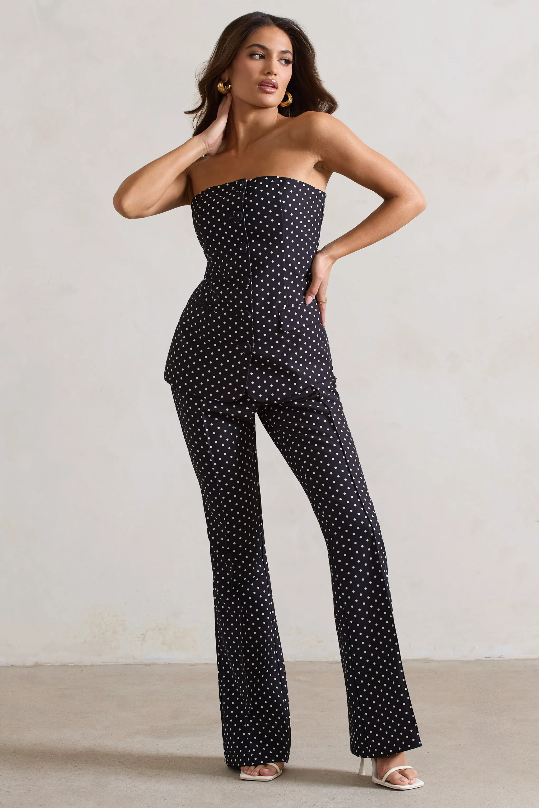Kehlani | Black Polka Dot High Waist Wide Leg Trousers sold by Club L London