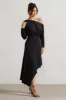 Lori | Black Asymmetric Long-Sleeve Maxi Dress sold by Club L London