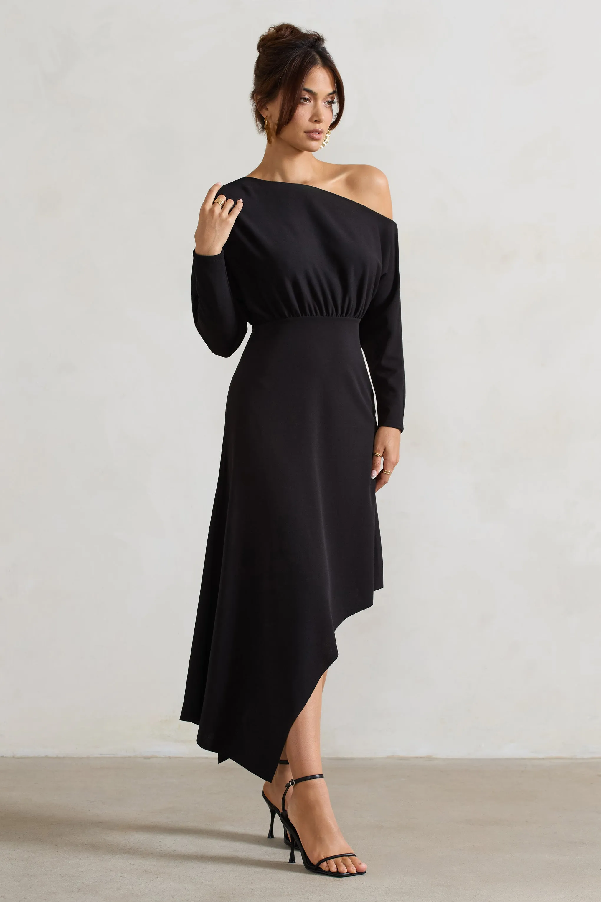 Lori | Black Asymmetric Long-Sleeve Maxi Dress sold by Club L London product image thumbnail 4