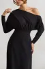 Lori | Black Asymmetric Long-Sleeve Maxi Dress sold by Club L London