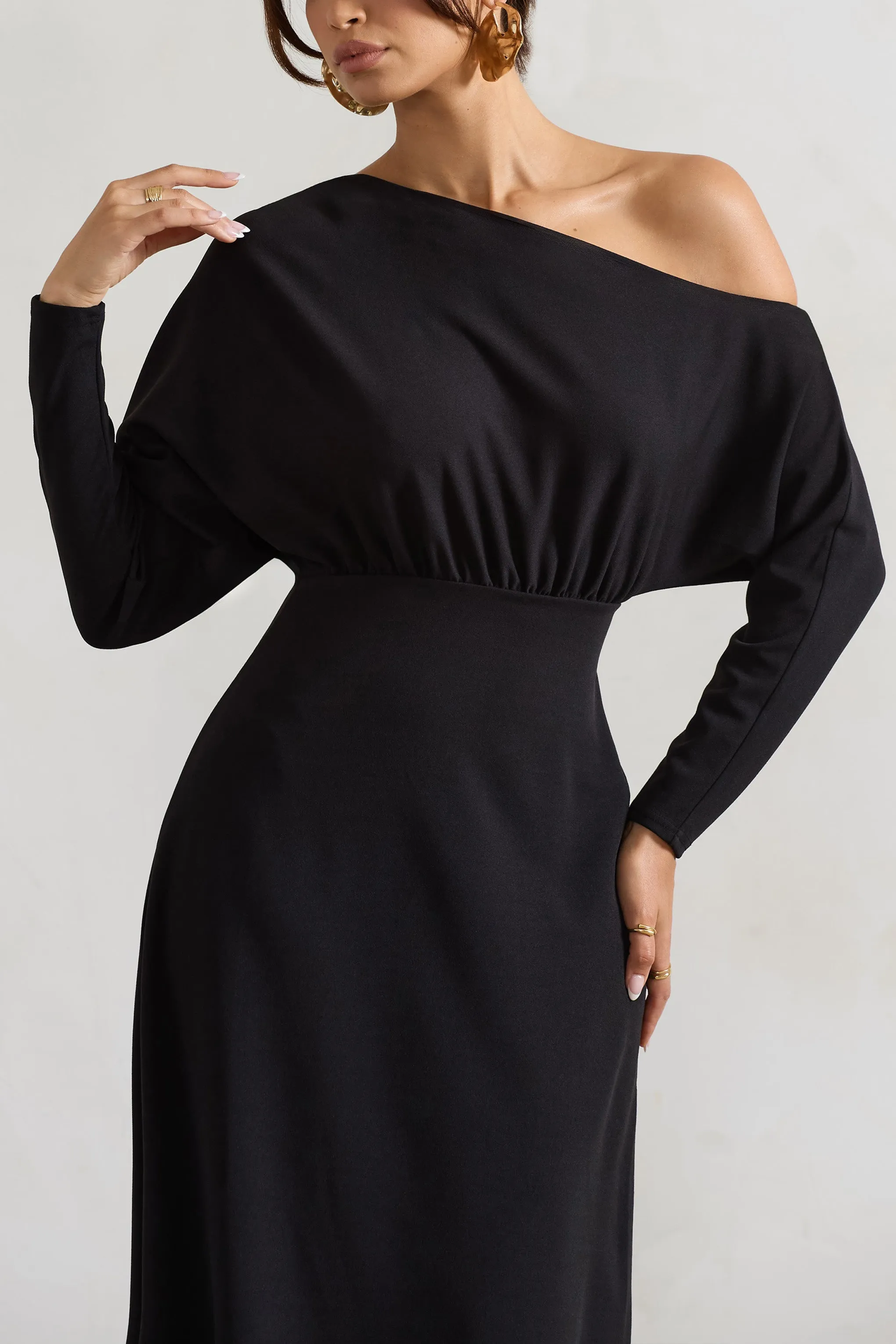 Lori | Black Asymmetric Long-Sleeve Maxi Dress sold by Club L London product image thumbnail 3