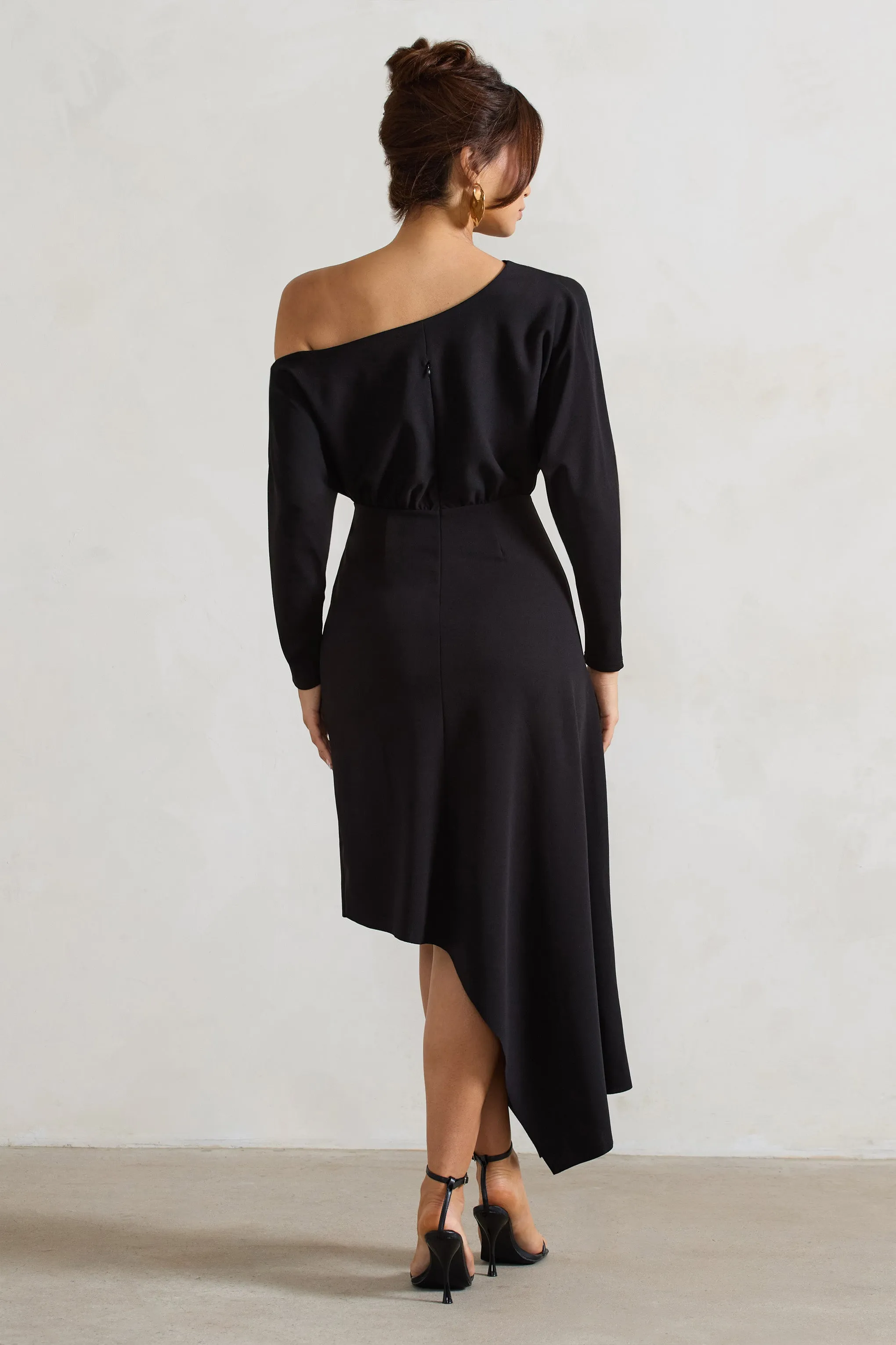 Lori | Black Asymmetric Long-Sleeve Maxi Dress sold by Club L London product image thumbnail 2