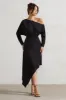 Lori | Black Asymmetric Long-Sleeve Maxi Dress sold by Club L London