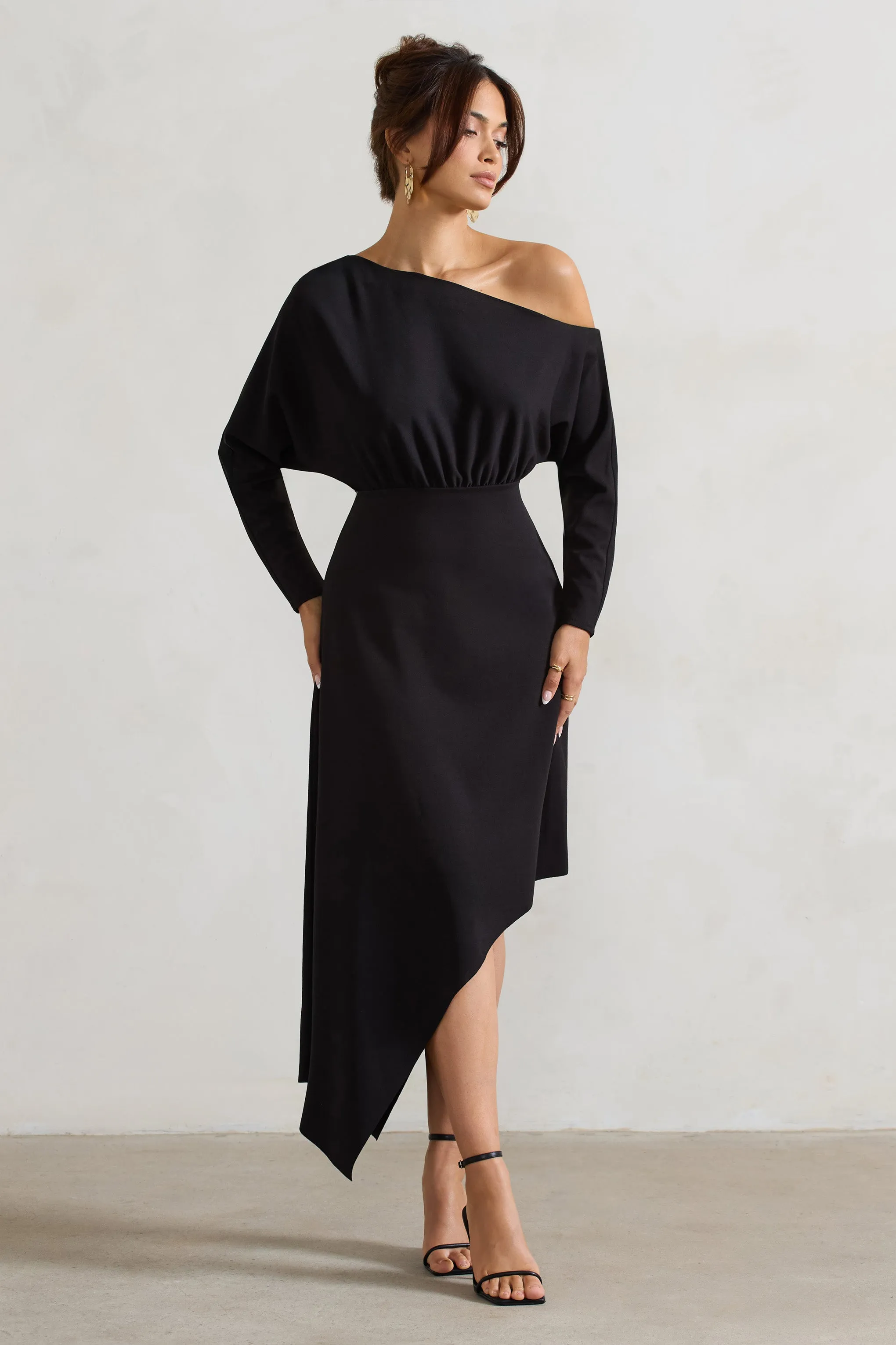 Lori | Black Asymmetric Long-Sleeve Maxi Dress sold by Club L London product image thumbnail 5