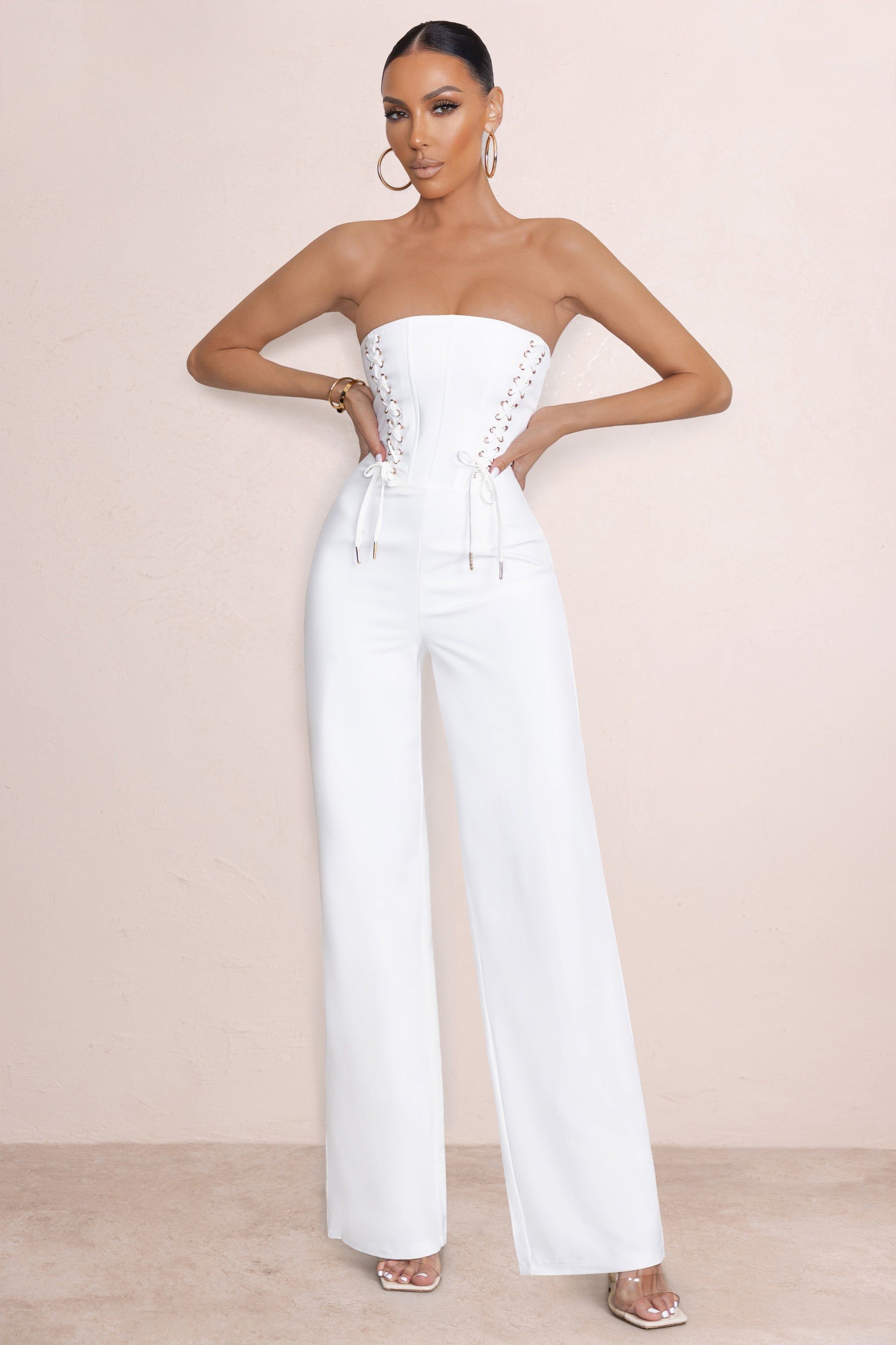 Reborn | White Bandeau Jumpsuit With Lace Up Detail sold by Club L London product image thumbnail 4