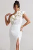 Vienne | White One Shoulder Ruffle Split Maxi Dress sold by Club L London