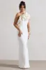 Vienne | White One Shoulder Ruffle Split Maxi Dress sold by Club L London