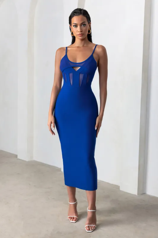 Destiny Calling | Electric Blue Bandage Mesh Cut Out Midi Dress with Bra Detail sold by Club L London