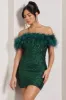 New Money | Green Bodycon Sequin Mini Dress With Feather Trim sold by Club L London
