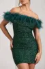 New Money | Green Bodycon Sequin Mini Dress With Feather Trim sold by Club L London