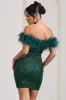 New Money | Green Bodycon Sequin Mini Dress With Feather Trim sold by Club L London