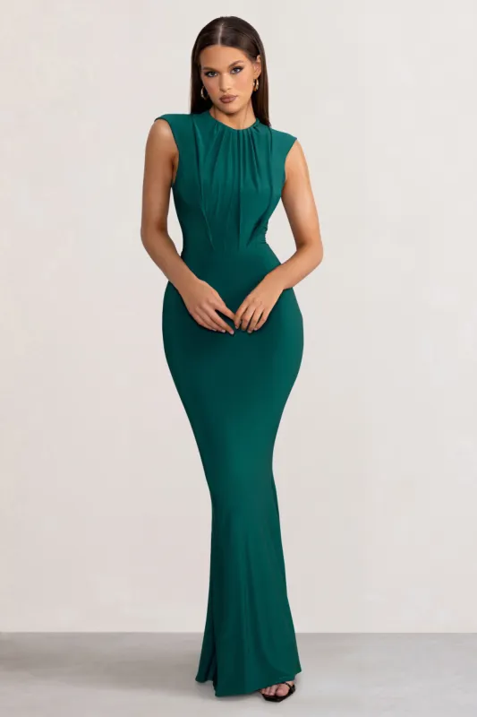 Phoenix | Bottle Green Sleeveless Maxi Dress with Hood sold by Club L London
