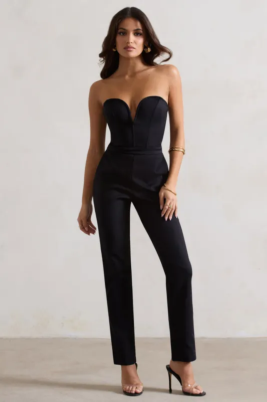 Camden | Black Corset Style Tailored Straight-Leg Jumpsuit sold by Club L London