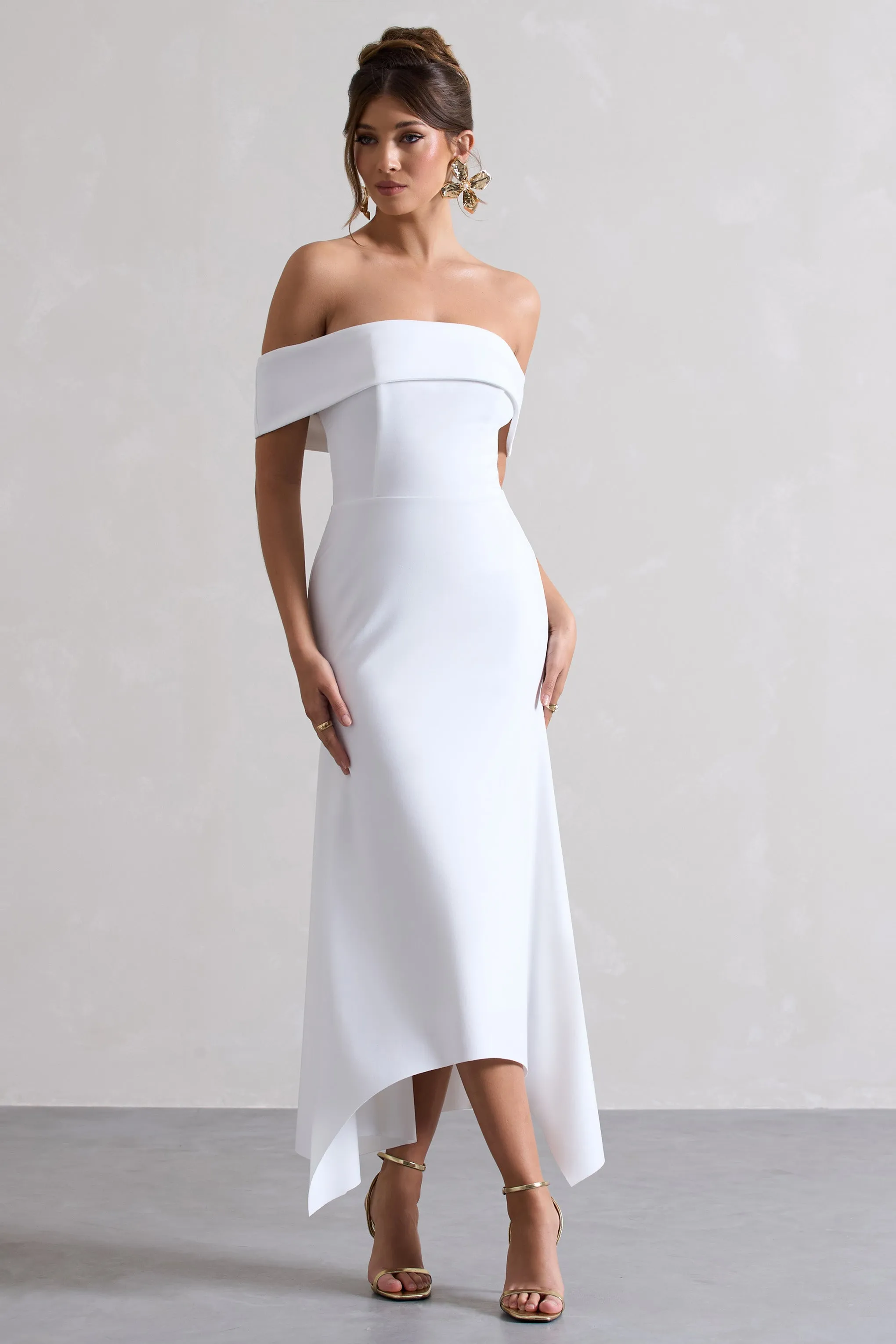 Windsor | White Bardot Midi Dress sold by Club L London